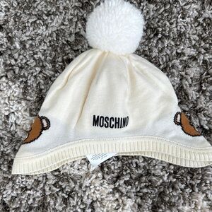 Moschino Cream Teddy Bear Knit Hat